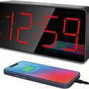 Peakeep Digital Clock, Alarm Clock for Bedrooms with USB Charger Port - Large Big Numbers 5 Brightness for Seniors, Battery Backup, Loud Alarm 5 Volums (Black with Red Digits)