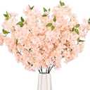 Champagne Faux Cherry Blossom Branches, Artificial Cherry Blossom Stems Cherry Blossom Flowers Vase Arrangements for Wedding Home Party Kitchen Decor