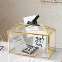 Glass Wedding Card Box with Slot, 12.6 inch Large Clear Card Box Gold Brass  Storage Box with Lock for Wedding Receptions, Baby Shower, Birthday Party, Bridal Shower