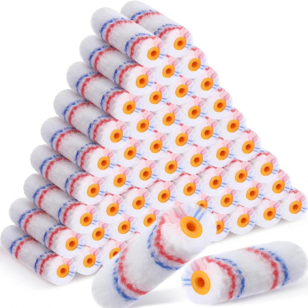 Nuogo 150 Pcs Microfiber Paint Roller Cover 4 Inch, Mini Paint Roller Covers, 1/2" Nap Small Refills for Walls Cabinets Furniture Trim Edges Home Repair Painting Supplies(Red, Blue)