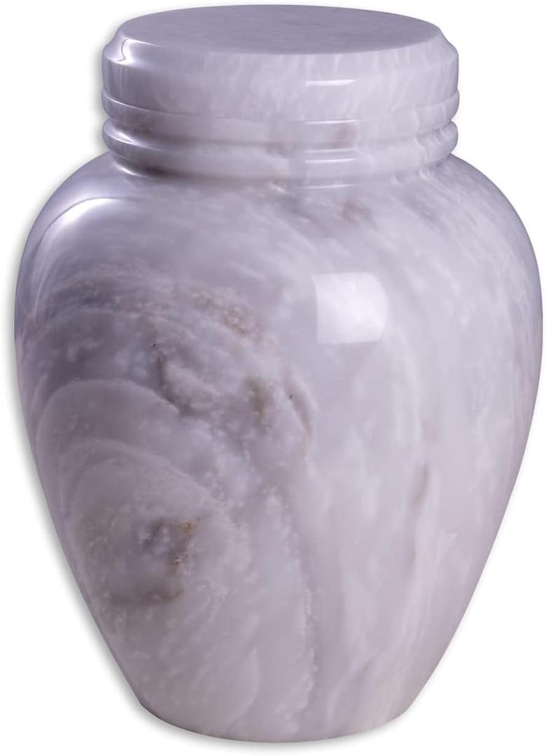 Deering Moments Marble Cremation Memorial Urn for Human Ashes Adult Size, Decorative Genuine Marble Urn - Large (White)