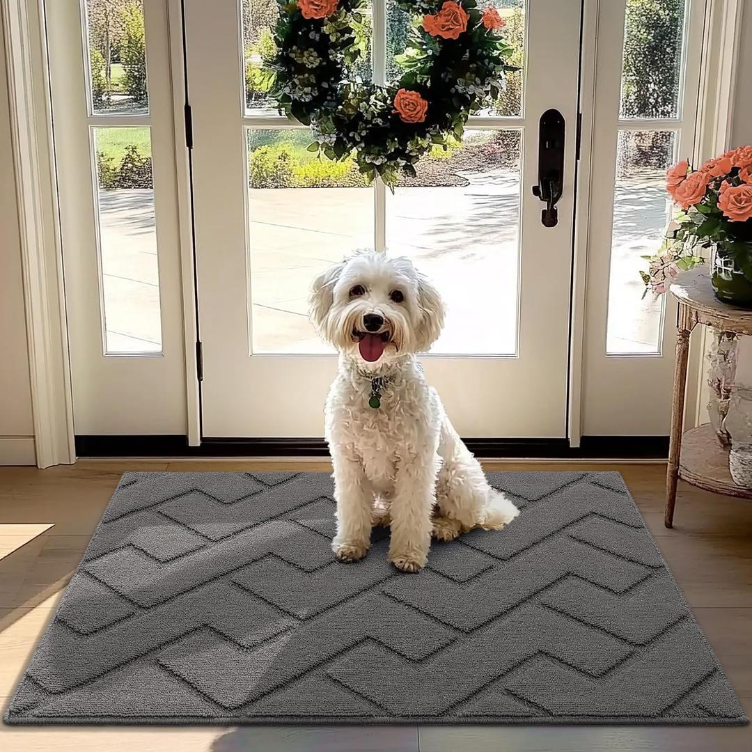 hicorfe Front Door Mat Outside Entrance,32"x40" Absorbent Muddy Dirt Resist Welcome Door Mats Outdoor Indoor,Stain and Fade Resistant,Non Slip Backing Entry Mat Doormat for Entryway(Grey)