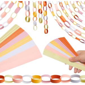 Lincia 600 Sheet Summer Paper Wedding Chain Garland Construction DIY Groovy Chain Strip 114 Feet Total Length 1 x 8 Inch Assorted Colored Paper with 2 Roll Double Sided Tape(Fresh Color)