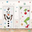 Pack Of 3 ROCWOHO Christmas Snowman Decals - Large Size Snowflakes & Candy Indoor/Outdoor Decorations for Winter Doors & Windows
