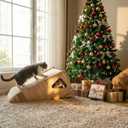 Enhanced Wood-Framed Cat Scratching Post: Large Sisal Cat Scratcher, Integrated Scratch Post Pad Condo Tunnel House. All-in-One Space Saver for Multi-Cat & Budget-Friendly Homes (32in)