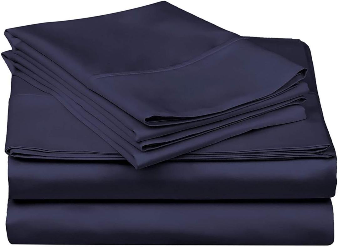 400 Thread Count Full Cotton Sheets Set  100% Cotton Sateen, Soft & Breathable, Deep Pocket Fits Mattress up to 16", Luxury Hotel Quality Bed Sheets, Navy Blue Solid, 4 Piece Set