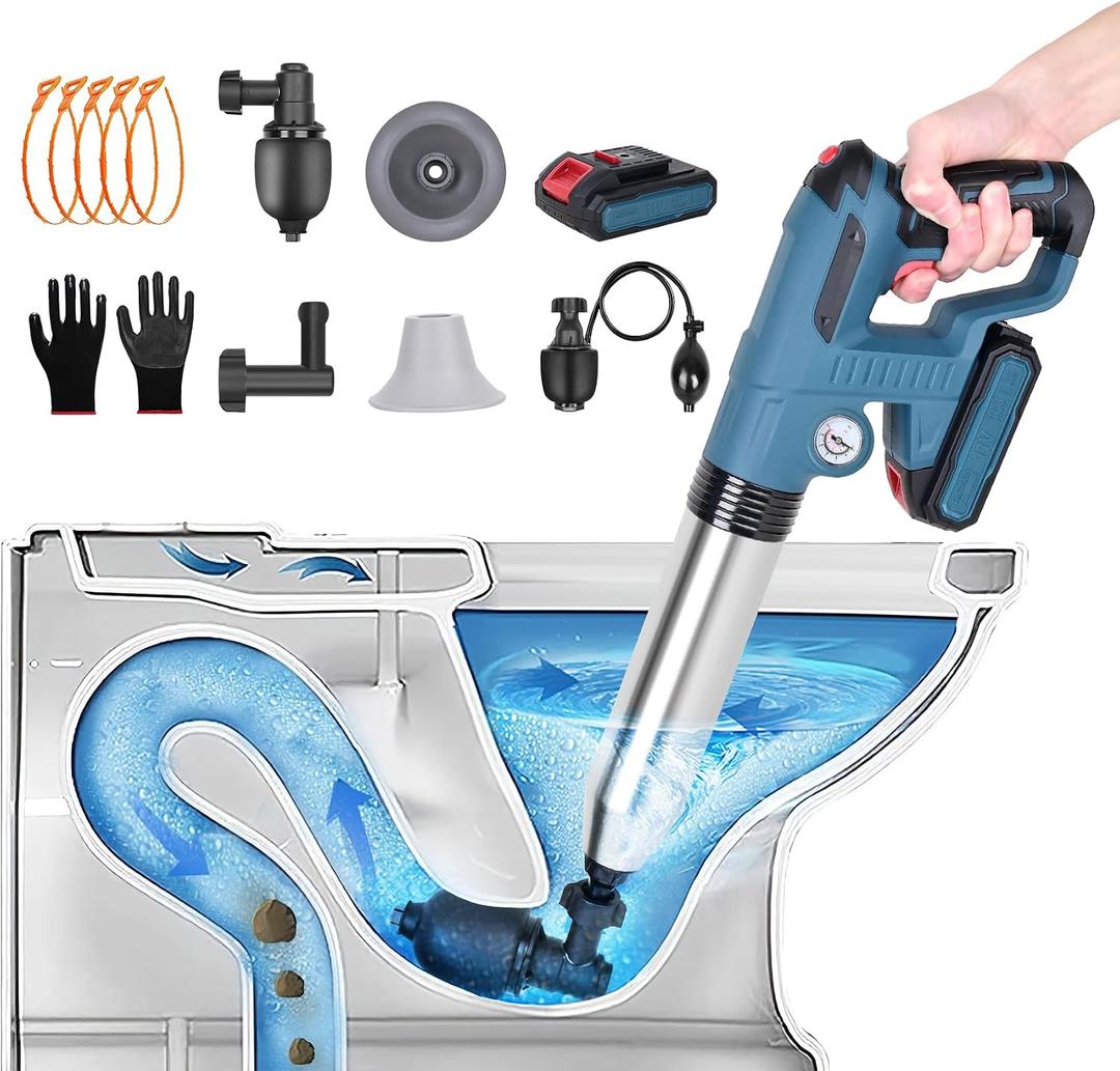 Electric Toilet Plungers, High Pressure Air Drain Plunge Blaster with Visual Barometer, Battery Power Plunger Clog Remover, Drain Blaster for Clogged Pipe, Bathroom, Toilet, Sewer, Drain