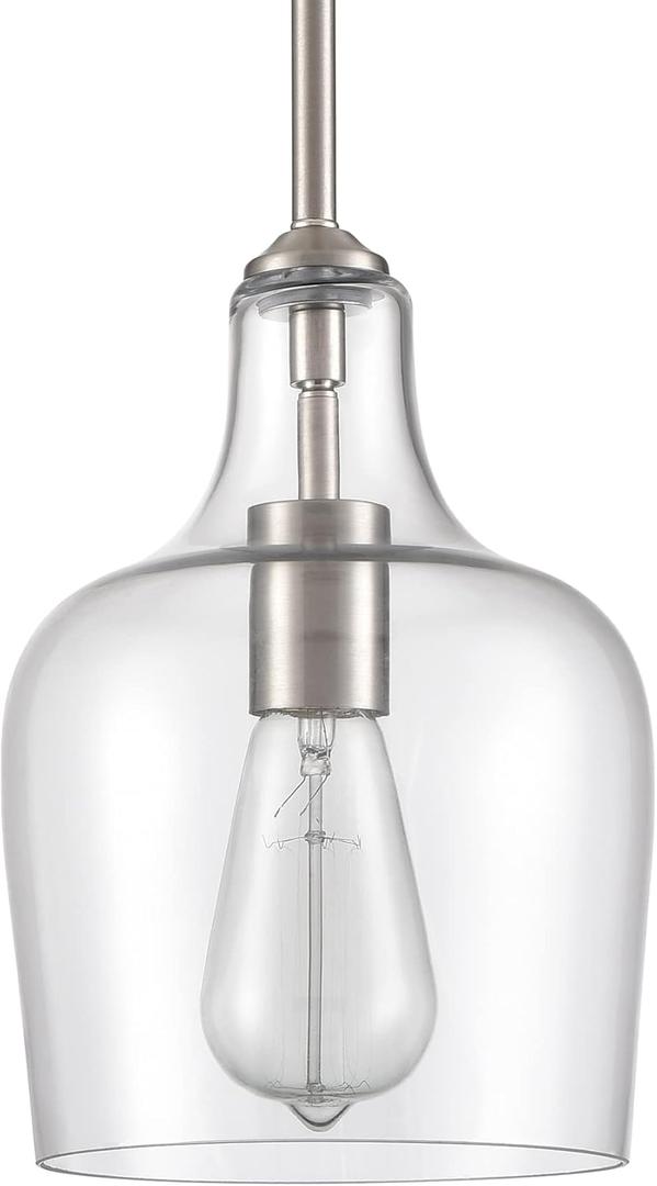 Modern Farmhouse Pendant Lighting for Kitchen Island Glass Pendant Light Brushed Nickel, 1-Light