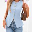 BTFBM Summer Sleeveless Blazer Vest For Women Dressy Button Down Round Neck Business Casual Outfits Work Suit Vests Tops (Blue, S)