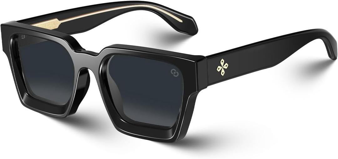 VISOONE Fashion 100% UV400 Protection Rectangle TR90 Y2K Sunglasses Accessories for Women Men RIVER (Black)