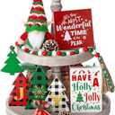 Christmas Tiered Tray Decor 10 PCS Christmas Decorations for Home - Christmas Table Decor Wooden Signs & Christmas Gnome Plush Set - Farmhouse Christmas Tray Decor Kitchen Table Mantel Christmas Party (A1.red & Green)