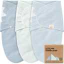 3-Pack Organic Swaddles for Newborns, Baby Sleep Sacks 0-3 Months - Baby Swaddle Wrap, Newborn Wearable Blanket, Infant Sleep Sack for Girls, Boys, Soft & Snug, Large Hook & Loop Closure (Glacier)