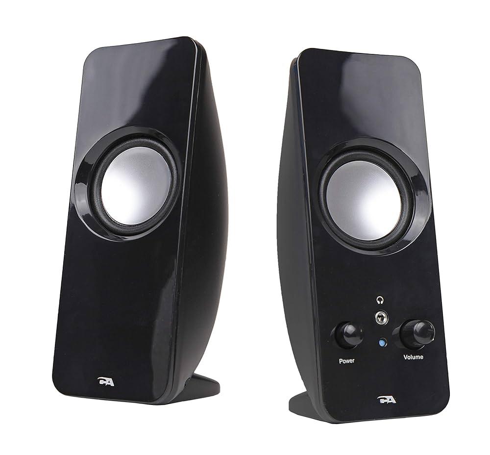 Cyber Acoustics CA-2050 2.0 Speaker System, 3.5mm Stereo Multimedia Desktop Computer Speaker, Separate headphone output, volume control, power on and off (CA-2050)