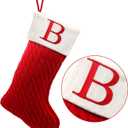 ZOEA 20 Inches Christmas Stockings with Initials, Large Embroidered Letter Knit Christmas Stocking for Family Holiday Decorations and Xmas Gift (B, Red)