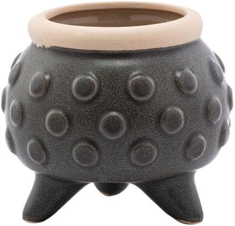 Napco Imports Decorative Home or Garden 3 x 3.75 Inch Indoor or Outdoor Footed Flower Pot Planter Black and Brown Dotted Circle
