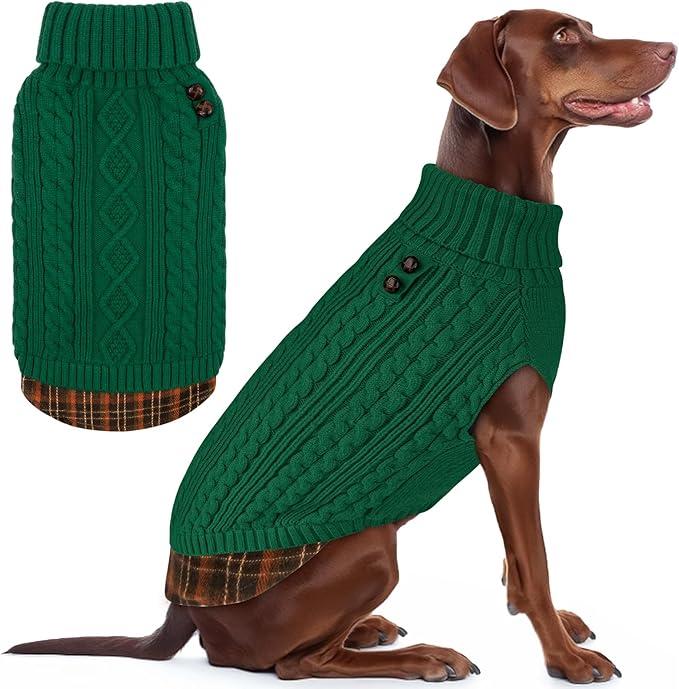 KYEESE Dog Sweater Soft Pullover Dog Sweaters for Medium Dogs Boy Warm Turtleneck Medium Dogs Sweater with Gingham Patchwork Comfy Pet Coat for Fall Winter Cold Weather (XX-Large35-60lbs,  Green)