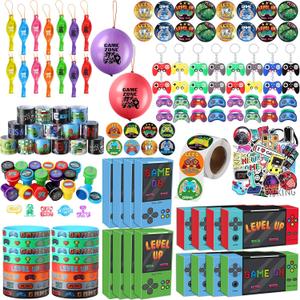 HyDren 179 Pcs Video Game Party Favors Includes Video Game Goodie Treat Boxes Punch Balloons Silicone Bracelets Keychains Badges Stickers for Gaming Birthday Party Supplies (Vivid Style)
