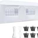 SereneLife Pop Up Canopy Tent 10x30 - Portable Commercial Instant Shelter Foldable/Collapsible Sun Shade Canopy Pop Up Tent w/ 4 Walls, Waterproof Tent Top - 8 Sand Bag & 8 Stake & Ropes SLTET30, White