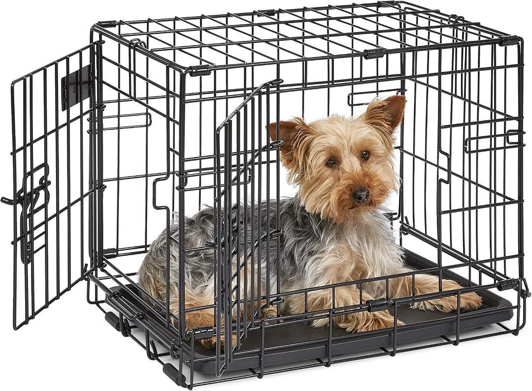 MidWest Homes for Pets 18-Inch iCrate for Tiny Breeds, Up to 10 lbs, Double Door Folding Dog Crate with Divider Panel, Leak-Proof Tray & Secure Latches, Portable, Durable & Easy to Assemble