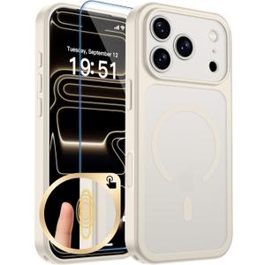 zapica Magnetic for iPhone 17 Pro Max Case, Upgraded [Camera Control Button] [Full Camera Protection] [with 1 Screen Protector] Translucent Matte Shockproof Protective Phone Cover, Creamy White