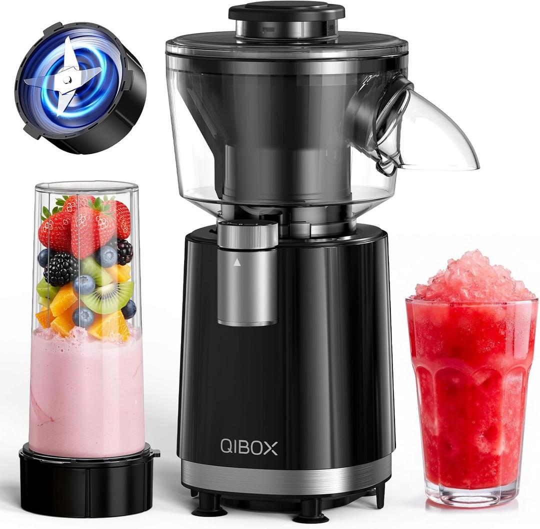 QIBOX Snow Cone Machine & Smoothie Blender 2 in 1, 700W Powerful Shaved Ice Machine Slushine Machine, Healthy Frozen Drink Maker with Stainless Steel Blade & Smoothie Recipe, for Home Kitchen Party (Black)