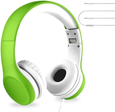 LilGadgets Connect+ Wired Kids Headphones for School with Microphone, Volume Limiting & Noise Reduction On-Ear Headset with Cord, SharePort Technology & SoftTouch Padding, Green Headphones for Kids
