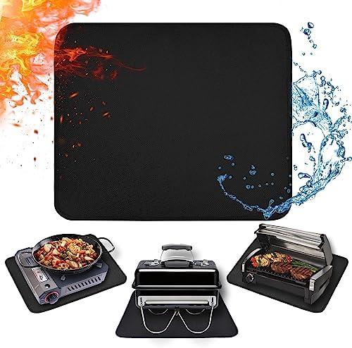 Amerbro 15 x 18 in Fireproof Grill Mats for Outdoor Tabletop Grill to Protect Your Grill Table - Heat Resistant Grill Table Mat - Waterproof & Oilproof BBQ Mat - Black (1mm)