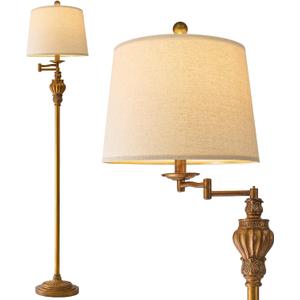 G-SAFAVA 61" Vintage Floor Lamp with 350 Adjustable Swing Arm, Gold Standing Lamp for Bedroom Living Room Nightstand Bedside Retro Farmhouse Mid Century Lamp Light Home Dcor Office Gifts