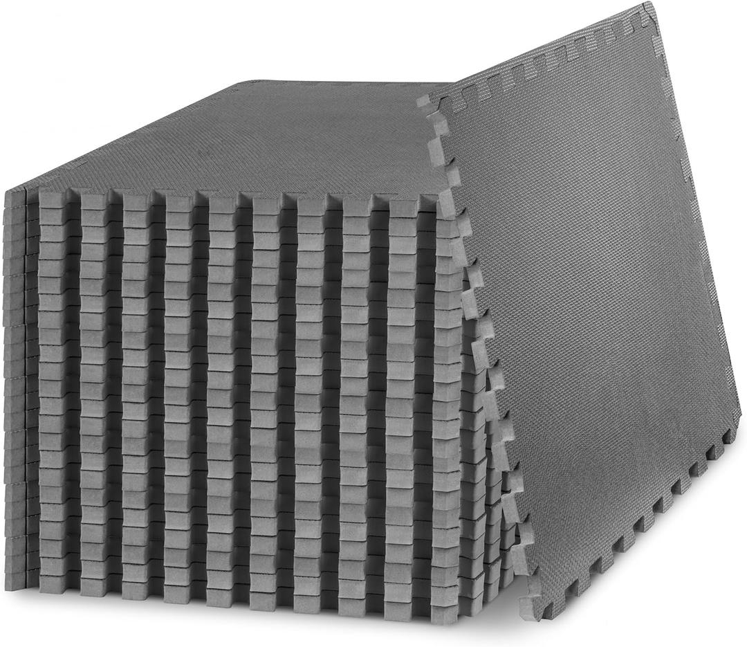 ProsourceFit Weaved Pattern Extra Thick Exercise Puzzle Mat ¾-inch, EVA Foam Interlocking Tiles for Protective, Cushioned Flooring for Home and Gym Equipment; Grey, 24 SQ FT, 6 Tiles