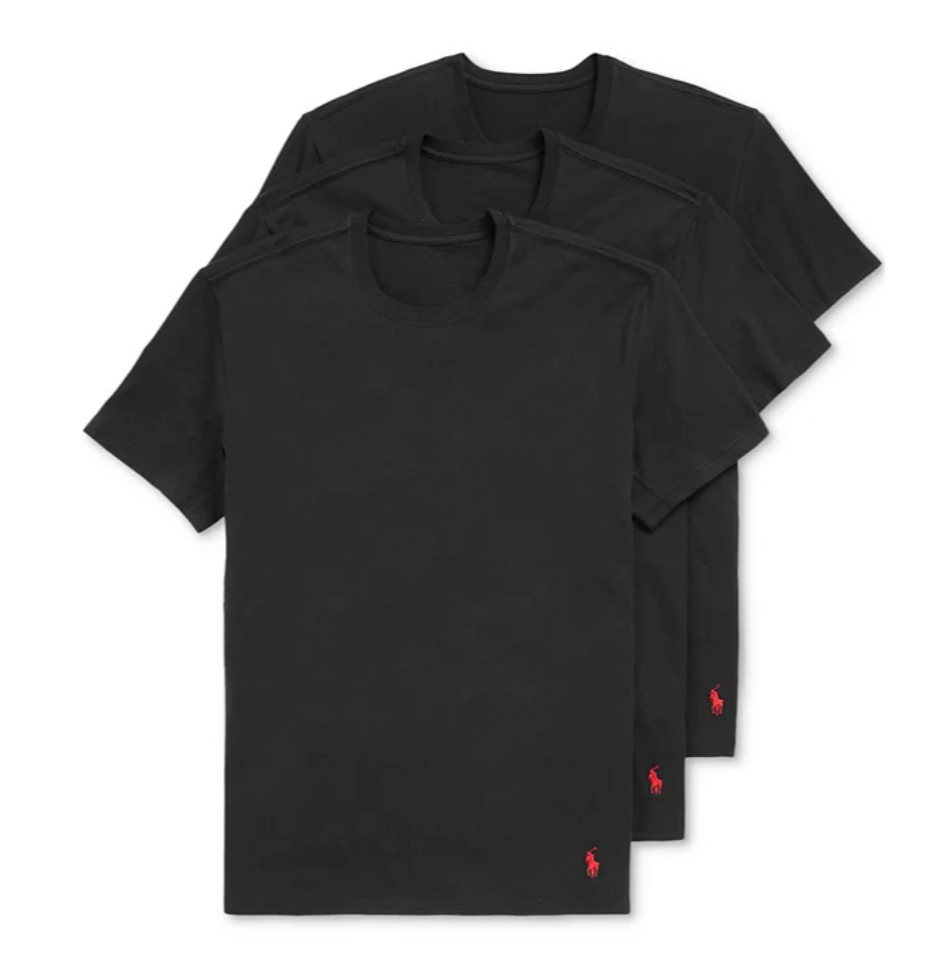 POLO RALPH LAUREN Men's Slim Fit Cotton Crew Shirts (Large, Black)