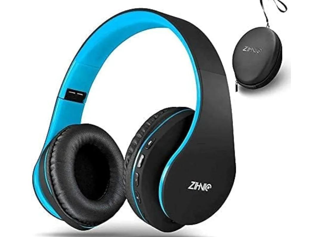 ZIHNIC Bluetooth Headphones Over-Ear, Foldable Wireless and Wired Stereo Headset Micro SD/TF, FM for Cell Phone,PC,Soft Earmuffs &Light Weight for Prolonged Wearing (Black/Blue)