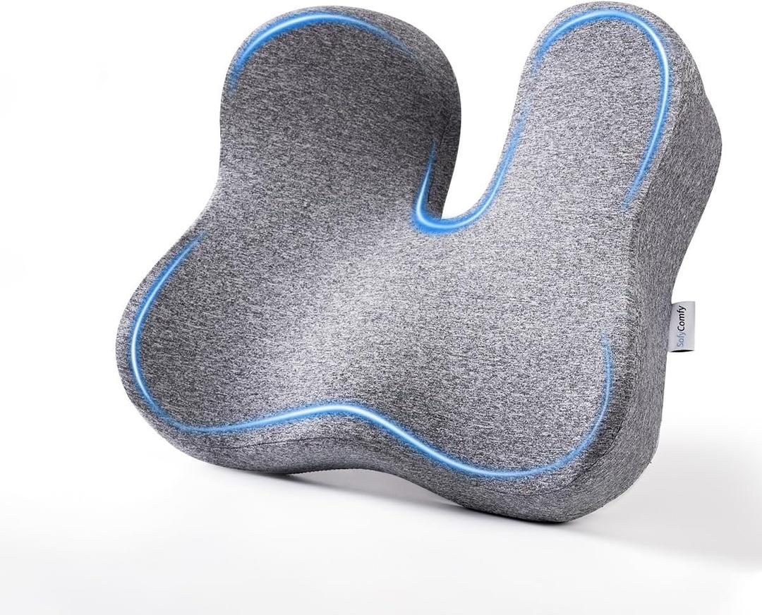 Extra Large Memory Foam Seat Cushion  Premium Office Chair & Car Cushion for Long Sitting, Relieves Back & Tailbone Pain  Ergonomic Design for Driving, Office, Wheelchair (Light Gray)