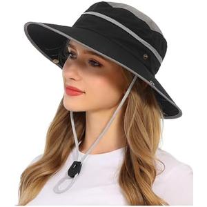 Rulala Fancy Wide Brim Sun Hat for Women and Men UPF 50+ Packable Mesh Beach Bucket Hats(Black)