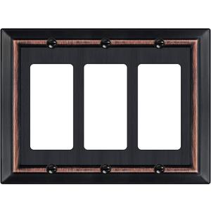 Metal Wall Plate for Electrical Outlets, Decorative Aged Bronze Switch Plates Outlet Cover, Light Switch Cover Plate, 3-Gang Wall Plates (Triple Decoretor, 1 Pack)