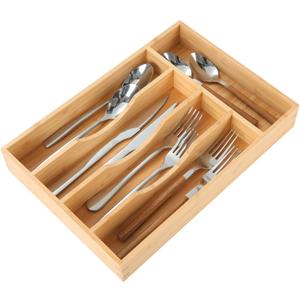 Bamboo Kitchen Drawer Organizer, 8.25 Inch Silverware Utensil Holder for Samll Drawer, Silverware Organizer for Cutlery Knives