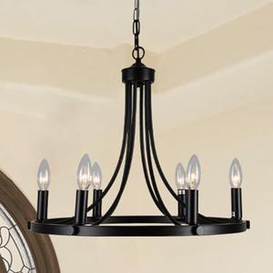 JC TOPA Wagon Wheel Farmhouse Chandelier, 19.69” 6-Light Pendant Light Fixtures, Rustic Hanging Light for Kitchen Island Foyer Hallway, Black