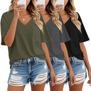 Riyiper 3 Pack Womens V Neck T-Shirts Short Sleeve Waffle Knit Oversized Loose Fit Casual Summer Tees Basic Tops (Medium, Army Gree/ Light Gray, Black) Riyiper 3 Pack Womens V Neck T-Shirts Short Sleeve Waffle Knit Oversized Loose Fit Casual Summer Tees Basic Tops (Medium, Army Gree/ Light Gray, Black)
