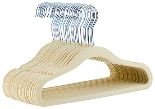 Amazon Basics Kids Velvet, Non-Slip Clothes Hangers (Baby/Toddler), 11.6 inches (for Baby Clothes), Pack of 10, Beige