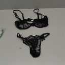 Lilosy Sexy Underwire Cute Push Up Strappy Embroidered Mesh Sheer Lingerie Set See Through Panty Bra (Small, Bow Black)