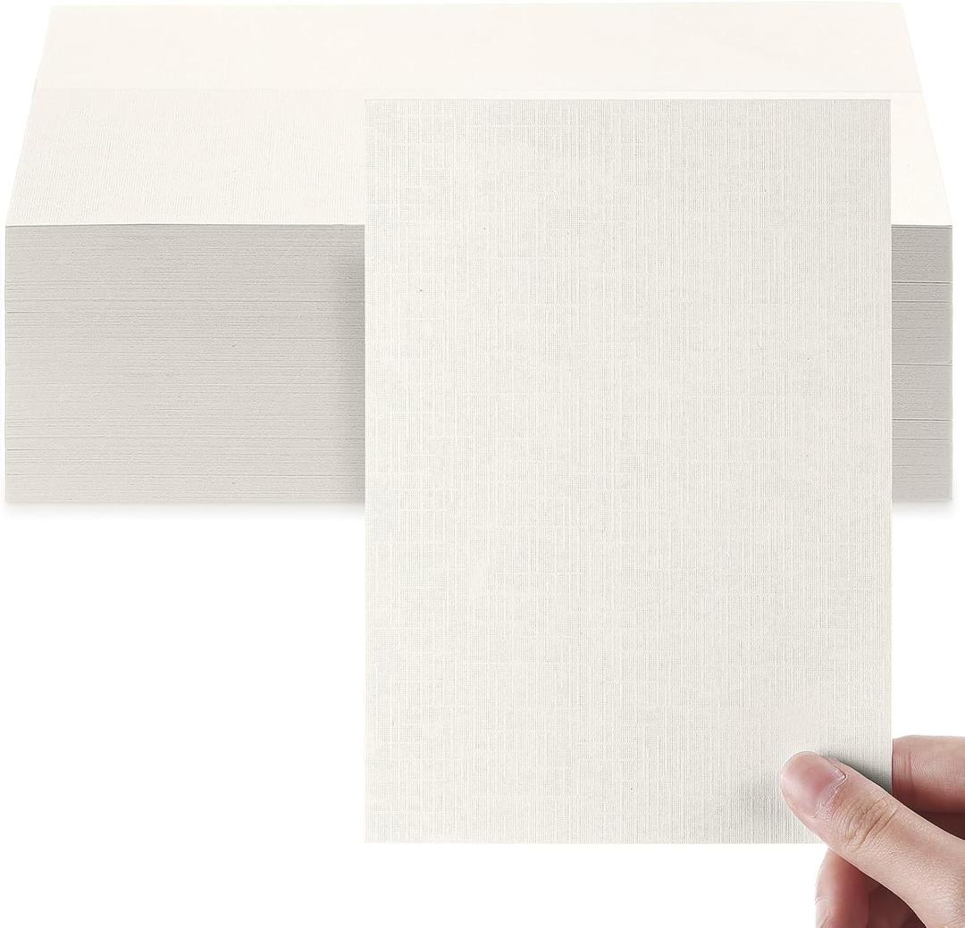 Geosar 100 Sheet Linen Cardstock 5 x 7 Invitation Cardstock Heavyweight Printer Paper 92lb 250gsm Index Cards for Printer Cover Postcards Blank Flash Note Greeting (Beige)