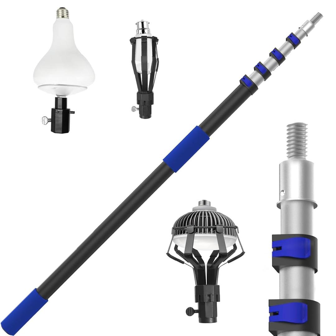 28FT Reach Light Bulb Changer for High Ceilings with Pole, 5-20FT Light Bulb Extension Pole Changer with Baskets and Suction Cup for High Ceilings and Recessed Lights, Blue