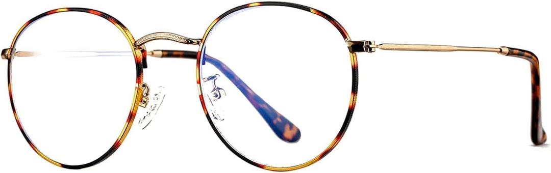 HJSTES Round Blue Light Glasses for Women Men Retro Circle Clear Lens Metal Frame Eyeglasses