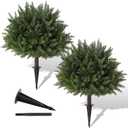 Pertivery 2 Pack Artificial Cedar Topiary, 23.6Inch UV Resistant Artificial Shrubs, with Ground Spikes, Indoor and Outdoor Fake Evergreen Tree for Porch, Garden, Front Door Decoration