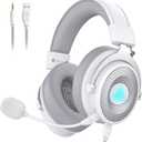 EKSA USB Gaming Headset for PC, Computer Headphones with Detachable Noise Cancelling Microphone, 7.1 Surround Sound, 50MM Driver, Wired Headset with Mic for PS4/PS5, Xbox One, Laptop, Work (White)