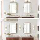 Modern Wall Sconce Set of 2, HWH 2-Light Up Down Wall Light Indoor Vanity Wall Lamp, Brushed Gold Bathroom Vanity Sconce Frosted White Striped Glass Shade, 5HZG97B-2W-2PK BG