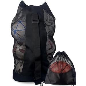VIPOKO 1/2pcs Soccer Ball Bag,Adjustable Shoulder Strap Extra Large and 1pcs Drawstring Mesh Ball Bag,Heavy Duty Soccer Ball Bags for Coaches,Mesh Equipment Bag for Basketball,Football, Volleyball