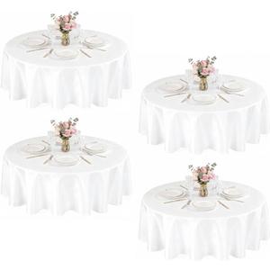 4 Packs White Round Tablecloths, 120 Inch Stain Resistant and Wrinkle Polyester Fabric Washable Table Clothes Cover for Kitchen Dining, Wedding, Reception Banquet, Birthday Party, Buffet Restaurant
