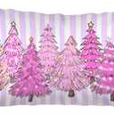 Purple Christmas Tree 12x20 Pillow Cover, Xmas Tree Decor, Preppy Purple Striped Christmas Tree Decorative Lumbar Pillow Covers for Farmhouse Home Bedroom Living Room Sofa Couch