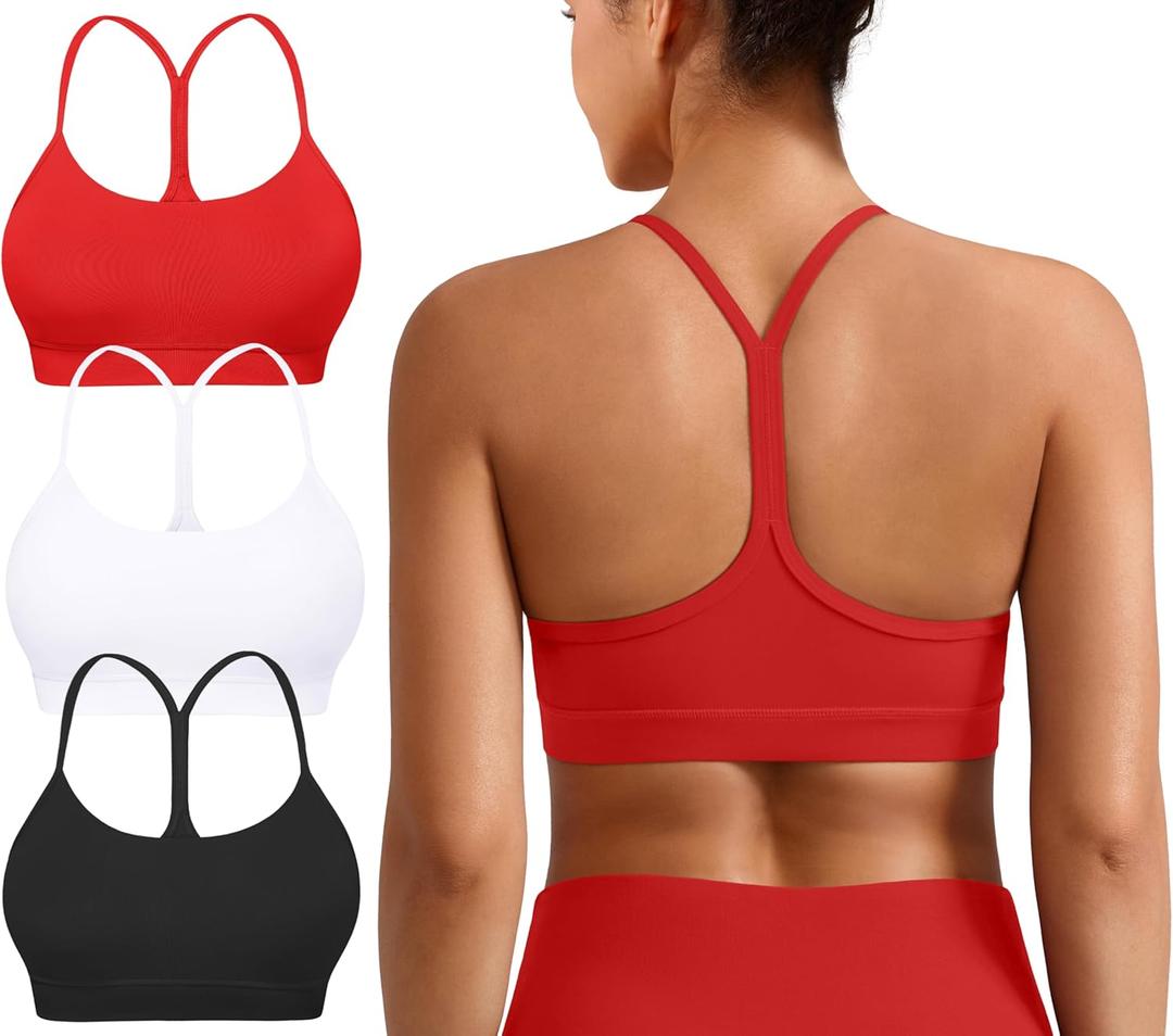 Padded Y-Back Sports Bra for Women - Racerback Low ImpactYoga Workout Top with Spaghetti Strap Pack of 3 (Medium, Color 2)