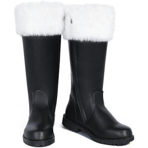 SOMOYA Christmas Santa Claus Boots for Men Women Santa Boots Men Christmas Shoes Adult Black for Cosplay Shoes with White Plush Cuffs (10-11)